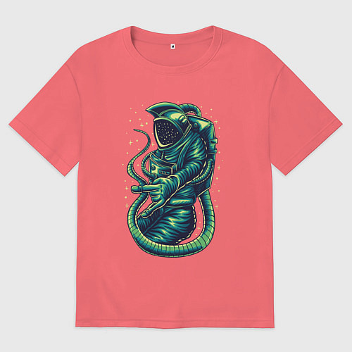 Мужская футболка оверсайз Крутой Космонавт / Коралловый – фото 1