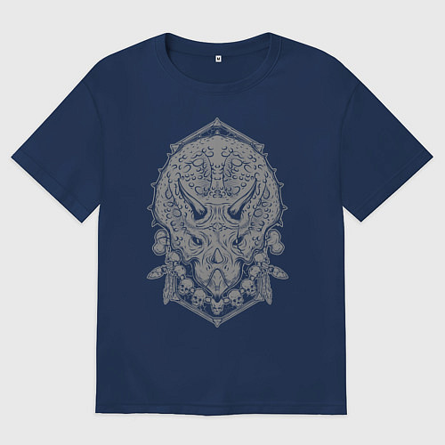 Мужская футболка оверсайз Трицератопс / Тёмно-синий – фото 1