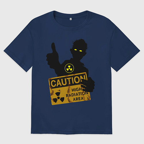 Мужская футболка оверсайз Зомби с табличкой / Тёмно-синий – фото 1