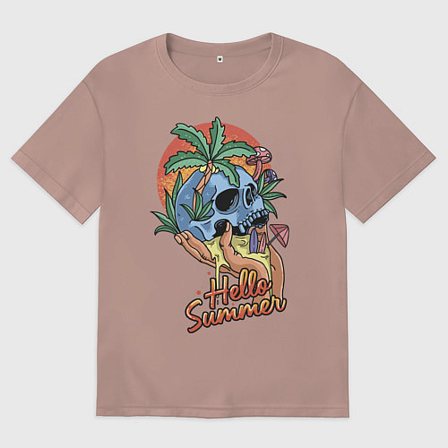 Мужская футболка оверсайз Summer skull / Пыльно-розовый – фото 1