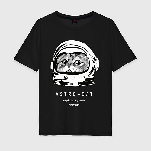 Мужская футболка оверсайз ASTRONAUT CAT КОТ КОСМОНАВТ / Черный – фото 1