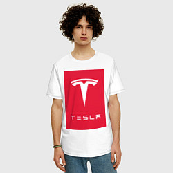 Футболка оверсайз мужская TESLA MOTORS ТЕСЛА, цвет: белый — фото 2