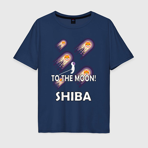 Мужская футболка оверсайз TO THE MOON! SHIBA / Тёмно-синий – фото 1