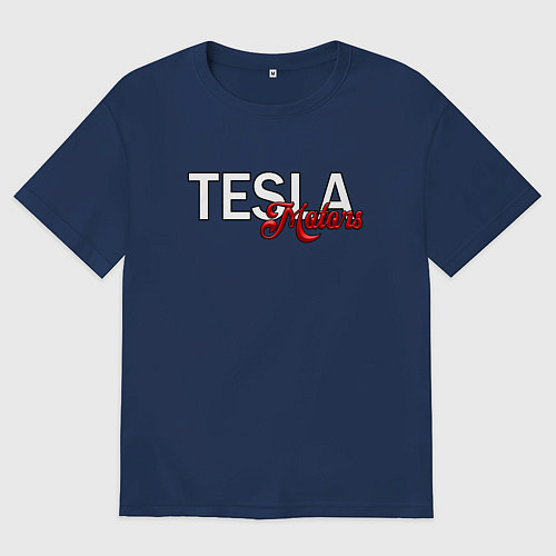 Мужская футболка оверсайз TESLA MOTORS ТЕСЛА / Тёмно-синий – фото 1