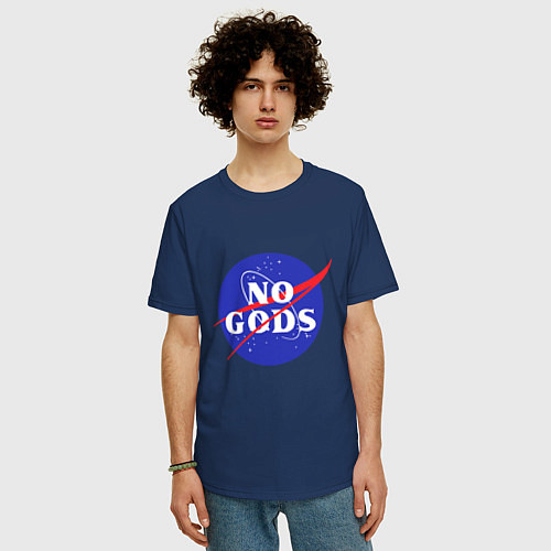 Мужская футболка оверсайз No Gods / Тёмно-синий – фото 3