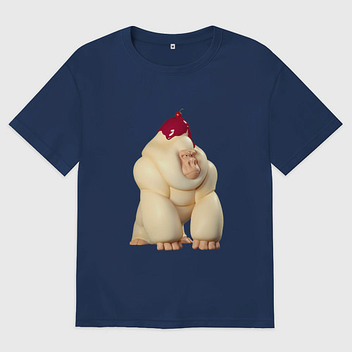 Мужская футболка оверсайз Кремовая Горилла / Тёмно-синий – фото 1