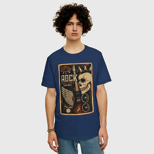 Мужская футболка оверсайз Rock festival / Тёмно-синий – фото 3
