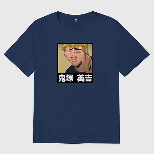 Мужская футболка оверсайз Onizuka face / Тёмно-синий – фото 1