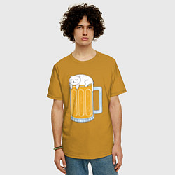 Футболка оверсайз мужская Beer Cat, цвет: горчичный — фото 2