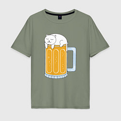 Футболка оверсайз мужская Beer Cat, цвет: авокадо