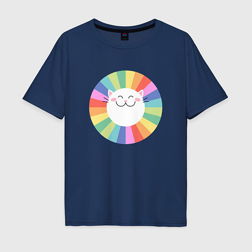 Мужская футболка оверсайз Smiling Cat / Тёмно-синий – фото 1