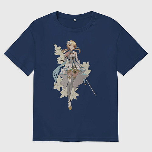 Мужская футболка оверсайз Люмин с цветами / Тёмно-синий – фото 1