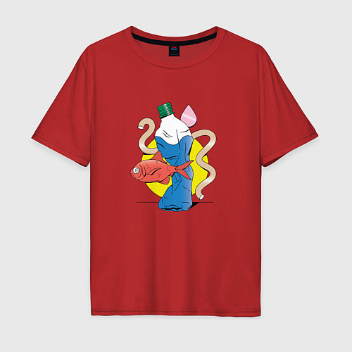Мужская футболка оверсайз Абстрактный натюрморт - рыба / Красный – фото 1