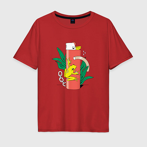 Мужская футболка оверсайз Лягушка и зажигалка абстракция / Красный – фото 1