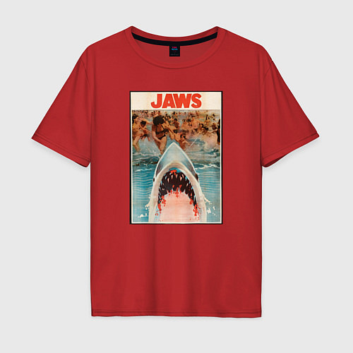 Мужская футболка оверсайз Jaws beach poster / Красный – фото 1