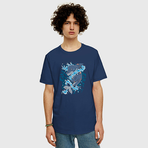 Мужская футболка оверсайз Акула моряк / Тёмно-синий – фото 3