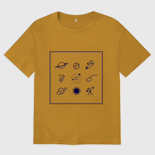 Мужская футболка оверсайз Астрономия / Горчичный – фото 1