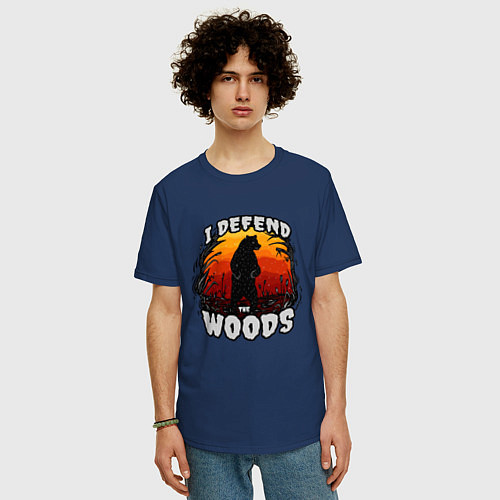 Мужская футболка оверсайз Медведь I defend the woods / Тёмно-синий – фото 3