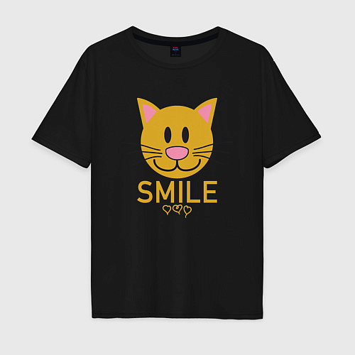 Мужская футболка оверсайз Smile Cat / Черный – фото 1