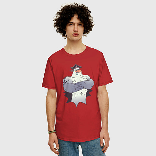 Мужская футболка оверсайз Чайка Пират - Seagull Pirate / Красный – фото 3