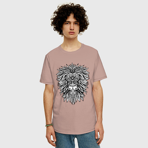 Мужская футболка оверсайз Голова Льва с узором Мандала / Пыльно-розовый – фото 3