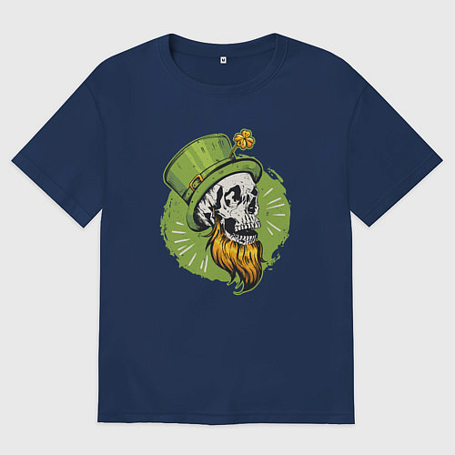 Мужская футболка оверсайз Череп в стиле Святого Патрика / Тёмно-синий – фото 1