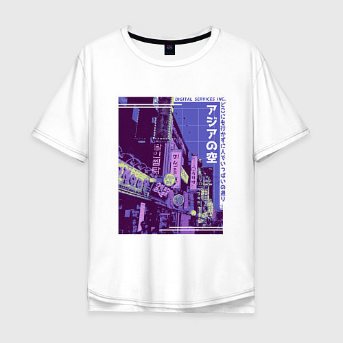 Мужская футболка оверсайз Neon Asian Street Vaporwave / Белый – фото 1