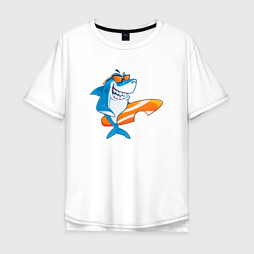 Мужская футболка оверсайз Акула серфер / Белый – фото 1