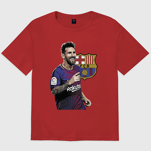 Мужская футболка оверсайз Lionel Messi Barcelona Argentina / Красный – фото 1