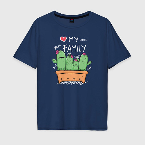 Мужская футболка оверсайз Милая семья кактусов / Тёмно-синий – фото 1