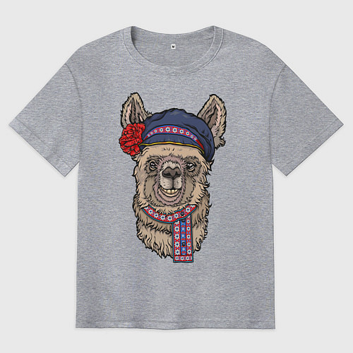 Мужская футболка оверсайз Славянская лама / Меланж – фото 1