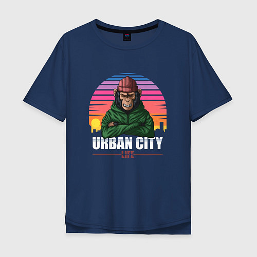 Мужская футболка оверсайз Обезьяна Urban life / Тёмно-синий – фото 1
