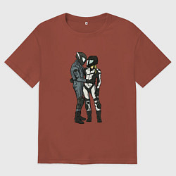 Футболка оверсайз мужская Влюблённые мотоциклисты, цвет: кирпичный