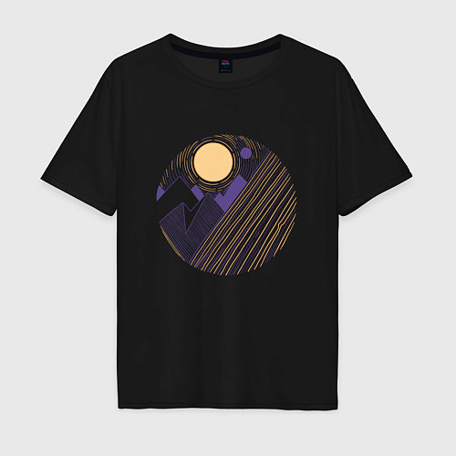 Мужская футболка оверсайз Абстрактные горы и солнце / Черный – фото 1