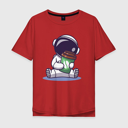 Мужская футболка оверсайз Астронавт и кофе / Красный – фото 1