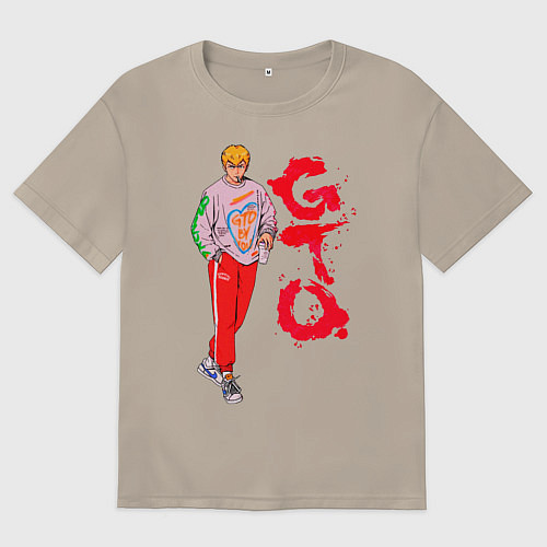 Мужская футболка оверсайз Онидзука крутой учитель / Миндальный – фото 1