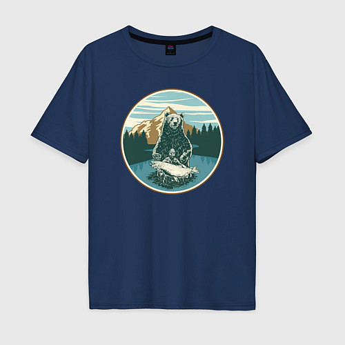 Мужская футболка оверсайз Трое в реке / Тёмно-синий – фото 1