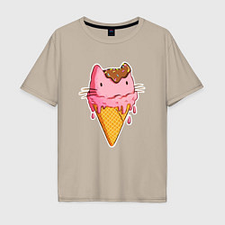 Футболка оверсайз мужская Cat Ice Cream, цвет: миндальный
