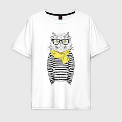 Футболка оверсайз мужская Hipster Cat, цвет: белый