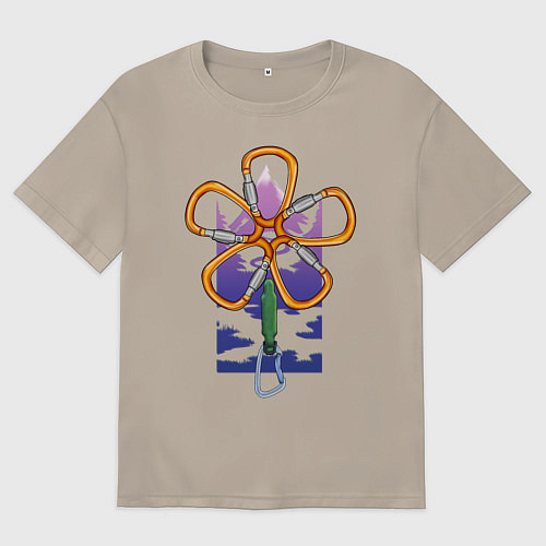 Мужская футболка оверсайз Flower carabiners / Миндальный – фото 1