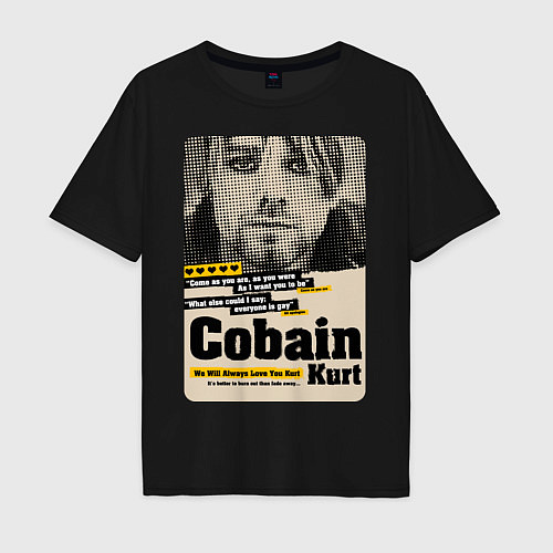 Мужская футболка оверсайз Kurt Cobain paper cuts / Черный – фото 1