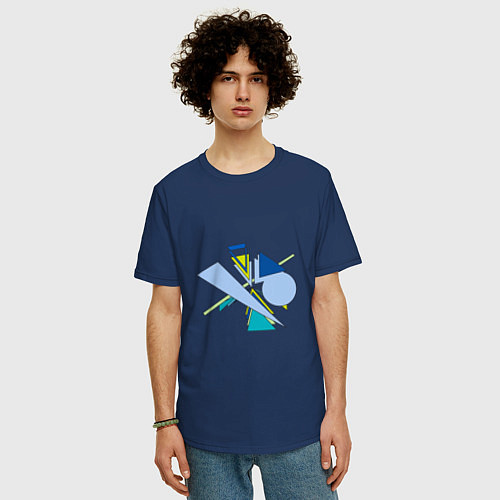 Мужская футболка оверсайз Динамическая абстракция / Тёмно-синий – фото 3