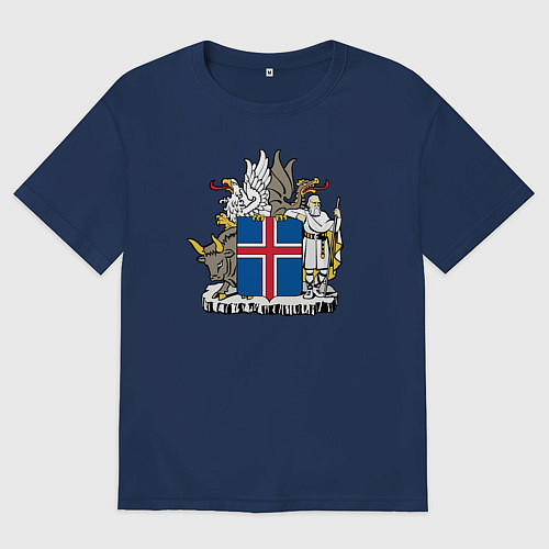Мужская футболка оверсайз Герб Исландии / Тёмно-синий – фото 1