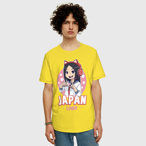 Мужская футболка оверсайз Japan lover anime girl / Желтый – фото 3
