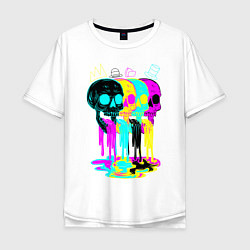 Футболка оверсайз мужская 4 ЧЕРЕПА SKULLS NEON, цвет: белый