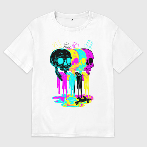 Мужская футболка оверсайз 4 ЧЕРЕПА SKULLS NEON / Белый – фото 1