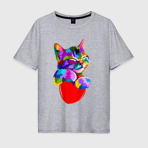 Мужская футболка оверсайз РАДУЖНЫЙ КОТИК RAINBOW KITTY / Меланж – фото 1