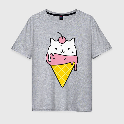 Мужская футболка оверсайз Ice Cream Cat / Меланж – фото 1