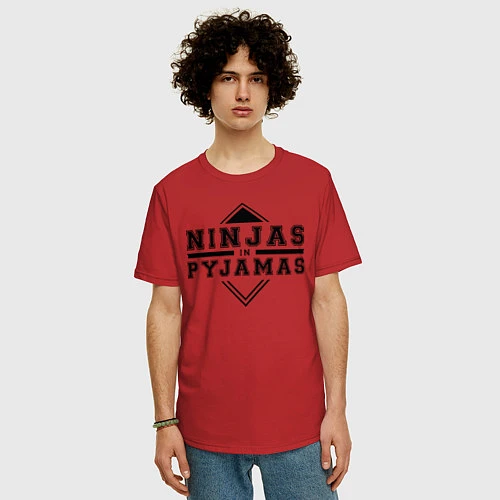 Мужская футболка оверсайз Ninjas In Pyjamas / Красный – фото 3