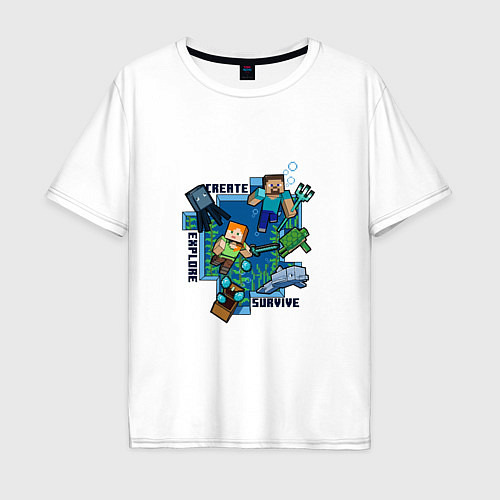 Мужская футболка оверсайз Майнкрафт Под водой / Белый – фото 1